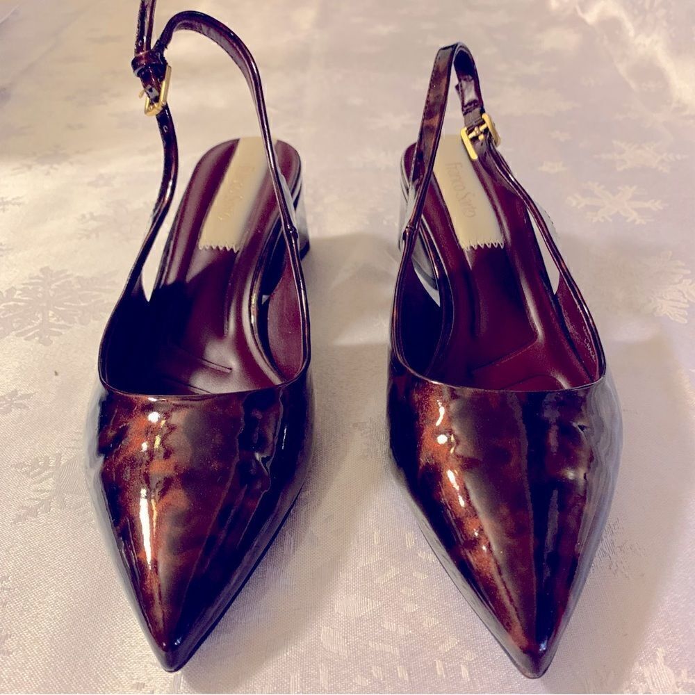 NWOT Franco Sarto Patent Leather Slingback Pumps Animal Print Block Heel Sz 6